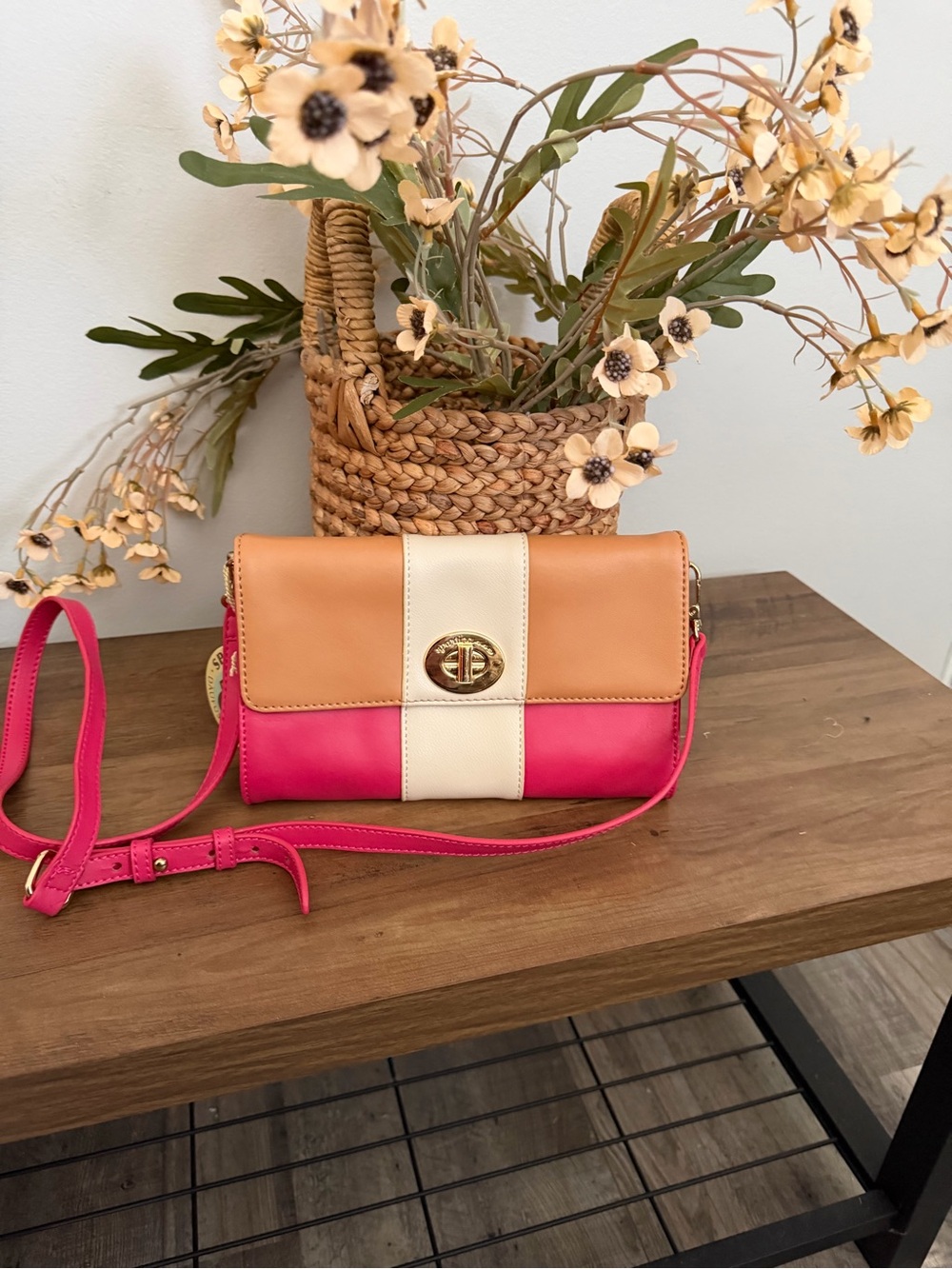 Spartina 449 Pink, Tan & Cream Colorblock Crossbody